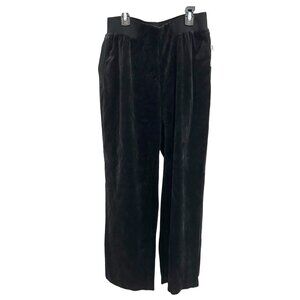 C.B. Casual Black Velvet Wide-Leg Pants With Elastic Waistband
